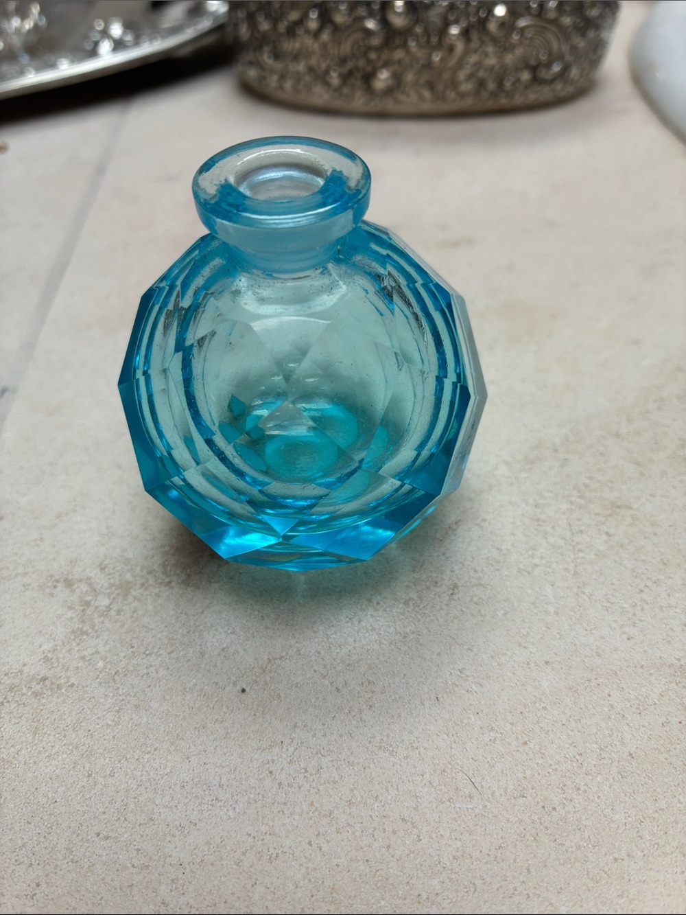 Blue Faceted Glass Bud Vase Japan